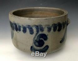 Antique Stoneware 1G Mid-Atlantic PA Cake Crock with Cobalt Swags & Tulips, c1870