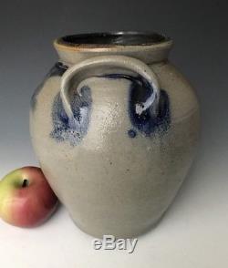 Antique Stoneware 1G Ovoid Jar Crock with Primitive Cobalt, NY/CT/NJ c. 1835