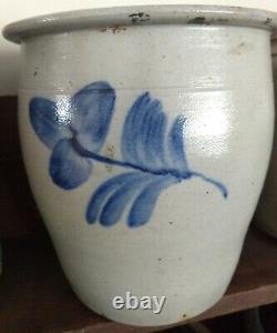 Antique Stoneware 1/2 Gal. Crock Blue Tulip Decoration