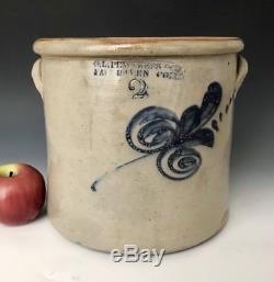 Antique Stoneware 2G Crock with Cobalt Floral, SL Pewtress, Fair Haven, CT, c1870