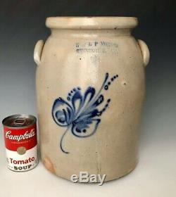Antique Stoneware 2G E&LP Norton Jar Crock with Cobalt Floral, Bennington VT