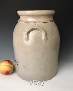 Antique Stoneware 2G Jar Crock with Cobalt Pecking Chicken, Ft. Edward NY, c. 1875