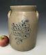 Antique Stoneware 2g Jar Or Crock With Primitive Cobalt Floral, Ithaca Ny, C. 1875