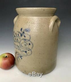 Antique Stoneware 2G Jar or Crock with Primitive Cobalt Floral, Ithaca NY, c. 1875