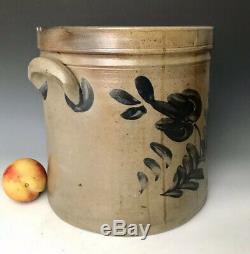 Antique Stoneware 2-Sided 2G PA Crock with Cobalt Stripes, Spitting Tulip, 19thC