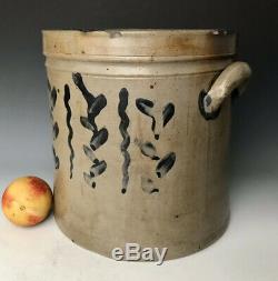 Antique Stoneware 2-Sided 2G PA Crock with Cobalt Stripes, Spitting Tulip, 19thC