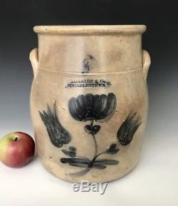 Antique Stoneware 3G Edmands & Co Cream Crock with Cobalt, Charlestown MA, 1850s