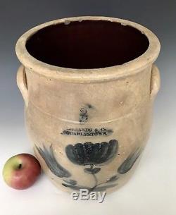 Antique Stoneware 3G Edmands & Co Cream Crock with Cobalt, Charlestown MA, 1850s