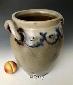 Antique Stoneware 3G Ovoid Jar Crock with Cobalt & Manganese, Crolius, NYC, 1800s
