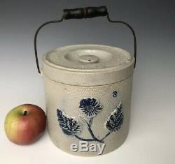 Antique Stoneware #3 Butter Crock Lidded Canister with Cobalt, Whites Utica, NY