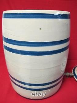 Antique Stoneware 5 Gallon Water Cooler Beer Keg blue Stripes Blue Crown