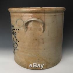 Antique Stoneware 6G Crock with Cobalt Flower Basket, Ft. Edward NY, c. 1860's, NR