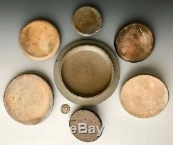 Antique Stoneware 7 Salt-Glazed & Cobalt Decorated Crock Jar Lid Covers, 19thC
