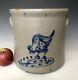 Antique Stoneware A+ 2g Crock With Cobalt Chicken Pecking Corn, Ny State, Ca. 1875