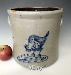 Antique Stoneware A+ 2G Crock with Cobalt Chicken Pecking Corn, NY State, ca. 1875