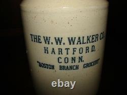 Antique Stoneware Advertising Jug Crock WALKER CO HARTFORD CONN BOSTON GROCERY