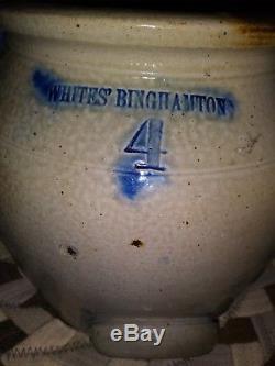 Antique Stoneware Blue Cobalt Decorated Whites Binghamton Batter Jug New York