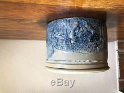Antique Stoneware Butter Cheese Crock Blue Glaze Hunting Elk Design #3
