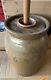 Antique Stoneware Butter Churn, /crock 15 Tall, Brown With Lid & Plunger