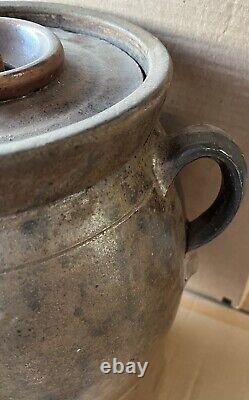 Antique Stoneware Butter Churn, /Crock 15 Tall, Brown With Lid & Plunger