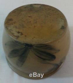 Antique Stoneware Butter Crock Blue Tulip Decorated Shenfelter Reading Pa
