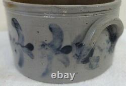 Antique Stoneware Butter Crock Cobalt Blue Decorated Impressed Remmy Eagle Mark