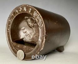 Antique Stoneware Chicken Waterer Feeder Poultry Fountain Crock Dated Apr 7 1885