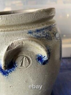 Antique Stoneware Cobalt #1 Crock Jar 1800's unknown maker 9 1/2 tall