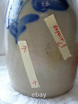 Antique Stoneware Cobalt Blue Decorated Butter Churn Salt Glazed
