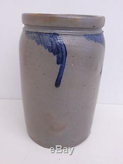 Antique Stoneware Cobalt Blue Flower 1 1/2 Gallon Pickling Crock