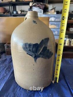 Antique Stoneware Cobalt Butterfly #1 Crock Jug unknown maker