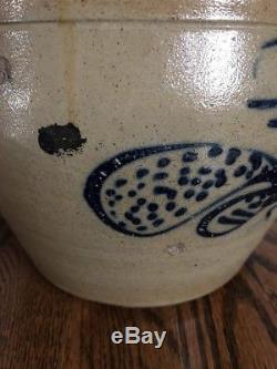 Antique Stoneware Colbalt Lid Beesting Butterfly Design Slip Handles Ovoid