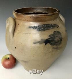 Antique Stoneware Cortland NY Ovoid Crock with Cobalt Tulip, Chollar & Darby 1845