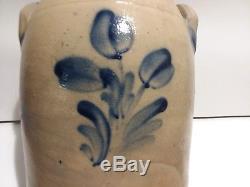 Antique Stoneware Cowden Wilcox 1 1/2 Gallon Pottery Crock Blue Tulips/Flowers