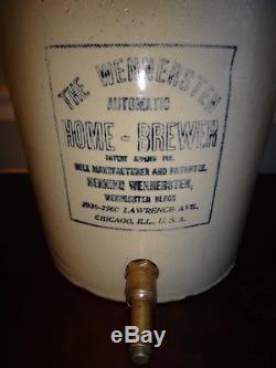 Antique Stoneware Crock Automatic Home Beer Brewer Blue & White Barrel Keg