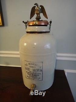 Antique Stoneware Crock Automatic Home Beer Brewer Blue & White Barrel Keg