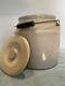 Antique Stoneware Crock Bean Pot With Bail Handle And Lid