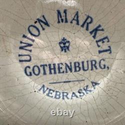 Antique Stoneware Crock Bowl Union Market Gothenburg Nebraska Advertising