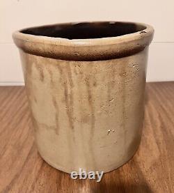 Antique Stoneware Crock Chunky Farmhouse Primitive Stained Crazed Off-Round