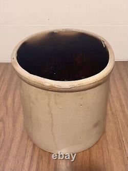 Antique Stoneware Crock Chunky Farmhouse Primitive Stained Crazed Off-Round