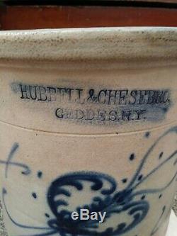 Antique Stoneware Crock HUBBELL & CHESEBRO Geddes, NY Four Gallon