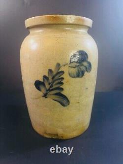 Antique Stoneware Crock/Jar with Cobalt Blue Flowers, Circa 1860's 053024