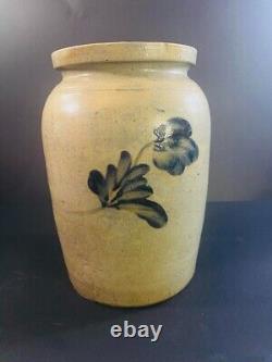 Antique Stoneware Crock/Jar with Cobalt Blue Flowers, Circa 1860's 053024