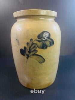 Antique Stoneware Crock/Jar with Cobalt Blue Flowers, Circa 1860's 053024