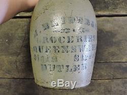 Antique Stoneware Crock Jug Butler, PA. Queensware Dealer, 1 Gallon, (/CEX)