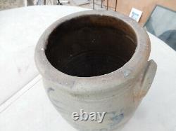Antique Stoneware Crock, Pot with Ear Handles, Blue Design, 3 Gallons