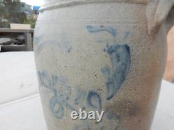 Antique Stoneware Crock, Pot with Ear Handles, Blue Design, 3 Gallons