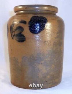Antique Stoneware Crock Salt Glazed and Decorated Cobalt Blue on Brown Design
