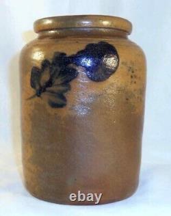 Antique Stoneware Crock Salt Glazed and Decorated Cobalt Blue on Brown Design