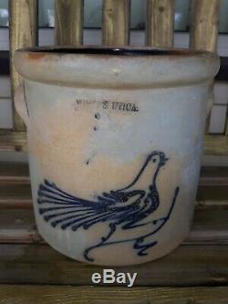 Antique Stoneware Crock with Cobalt Blue Bird Decoration Whites Utica, NY